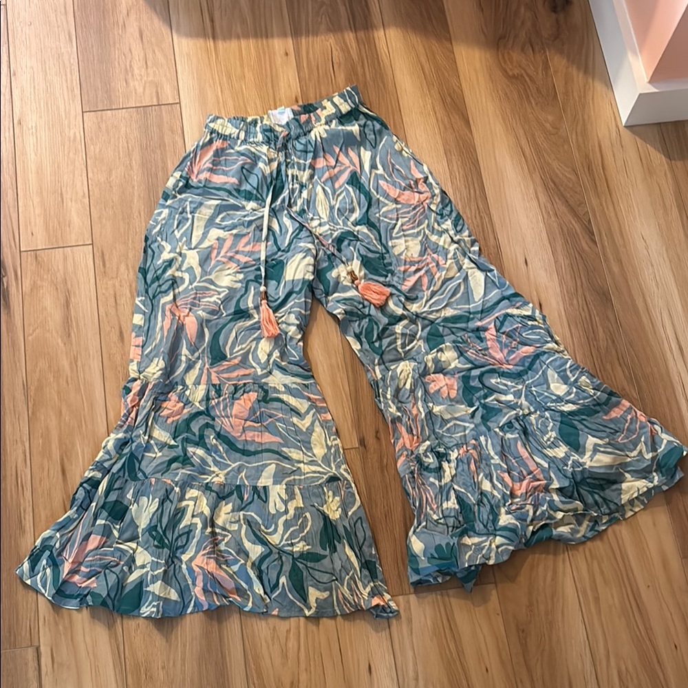 Tropical Print Wide-Leg Pants